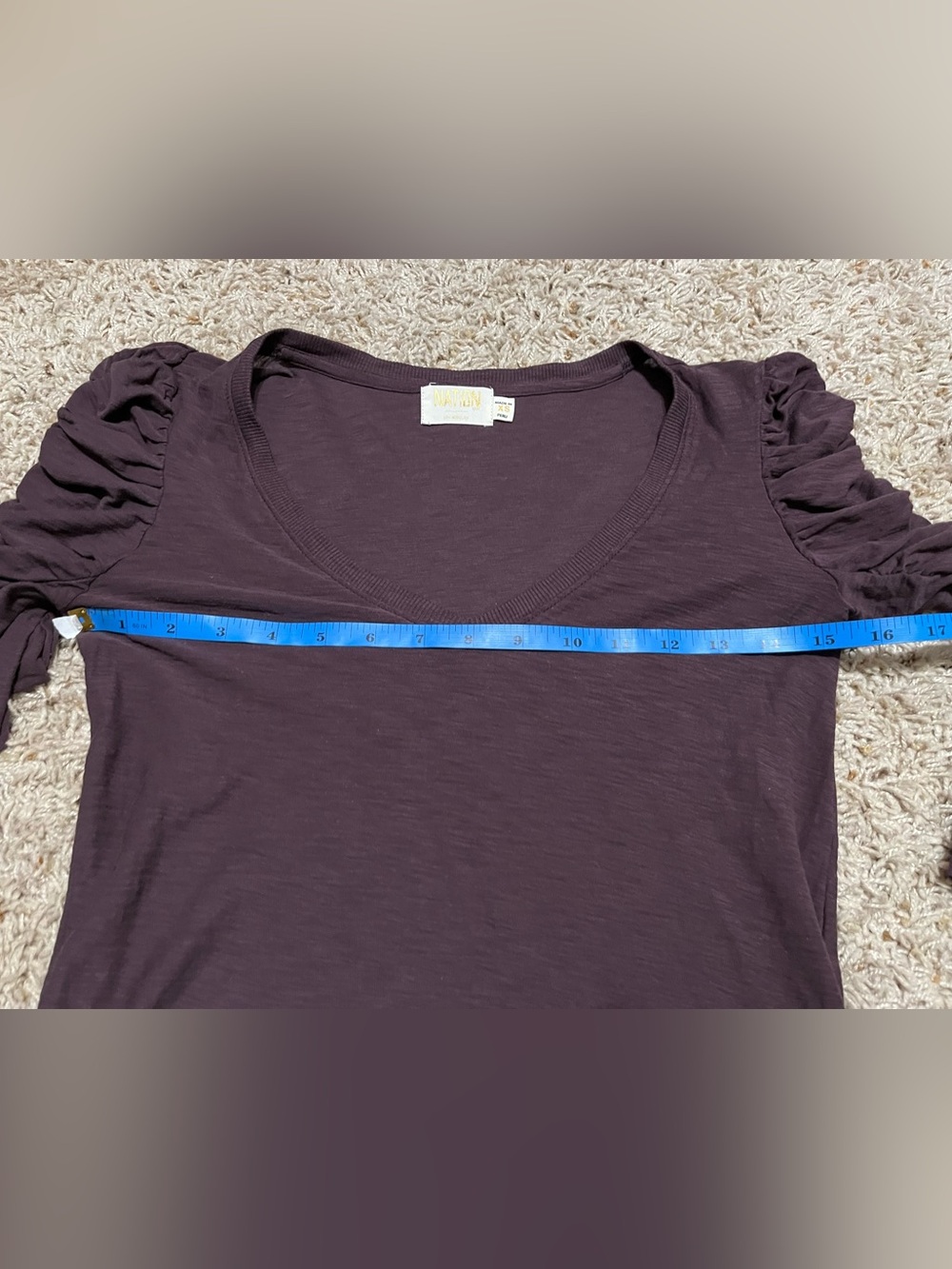 Nation LTD Sylvia Ruched Flounce V-Neck Blouse Top Eggplant Feminine FestivalXS - Picture 3 of 8